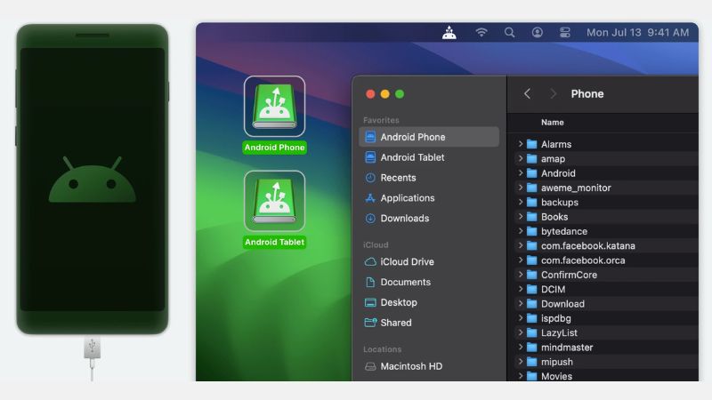 MacDroid connects Android devices to Mac, enabling fast file transfers, Finder access, and seamless management of internal and SD card storage.